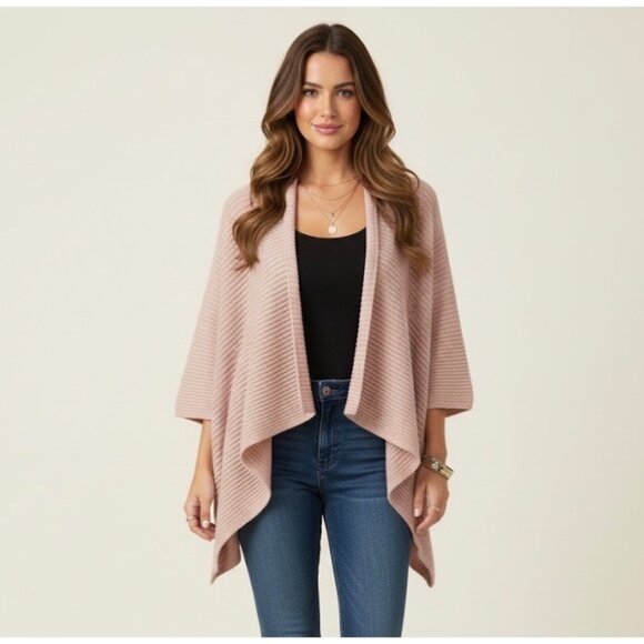 Boutique Cozycore Boho Two Toned Pink Open Front Knit Kimono Cardigan Sweater OS - Picture 1 of 10